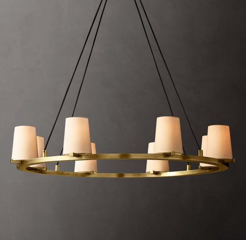 Artisan Pauillac Fabric Shade Round Chandelier – 36" Lacquered Burnished Brass — view 1