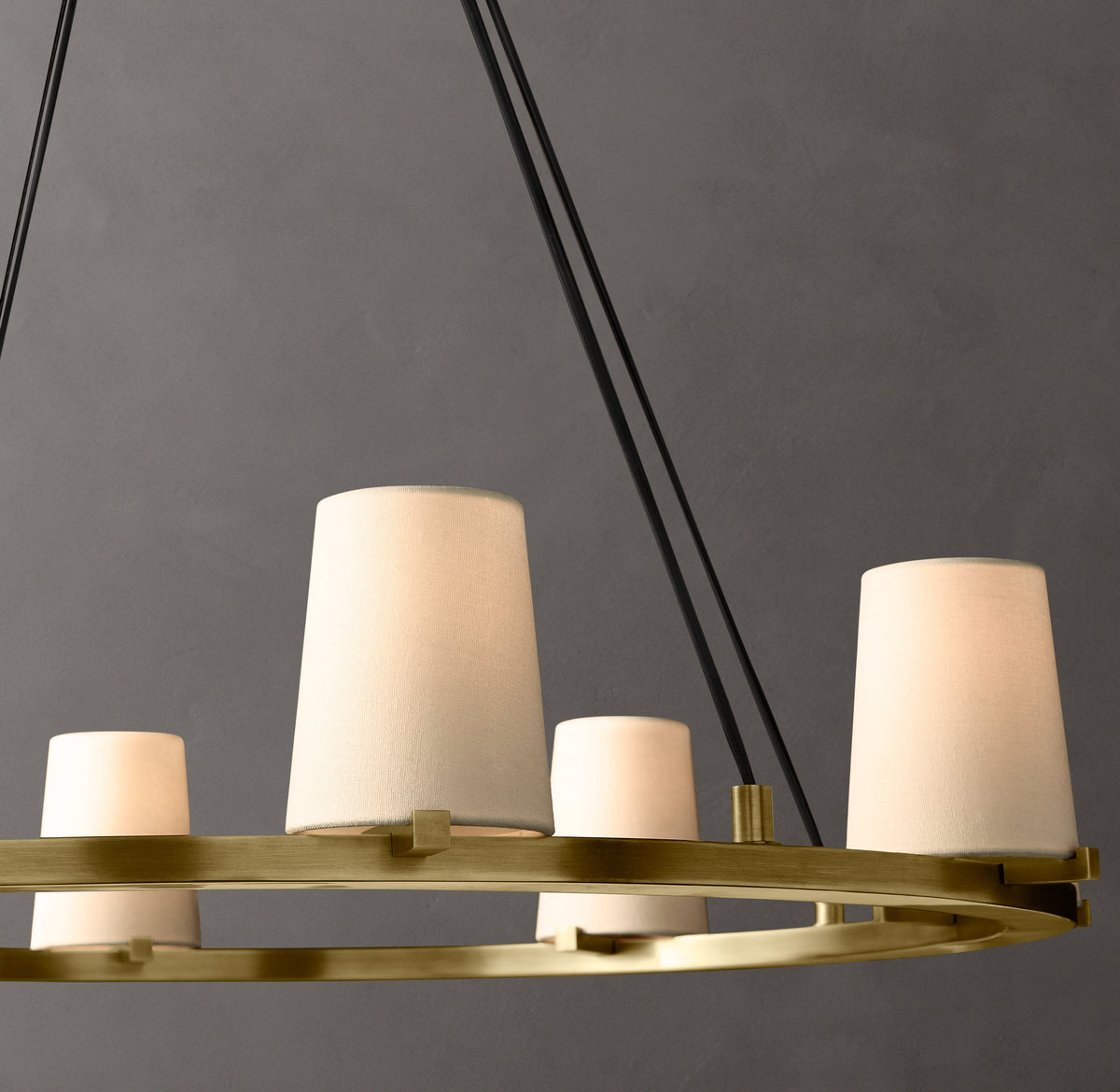 Artisan Pauillac Fabric Shade Round Chandelier – 36" Lacquered Burnished Brass — view 3