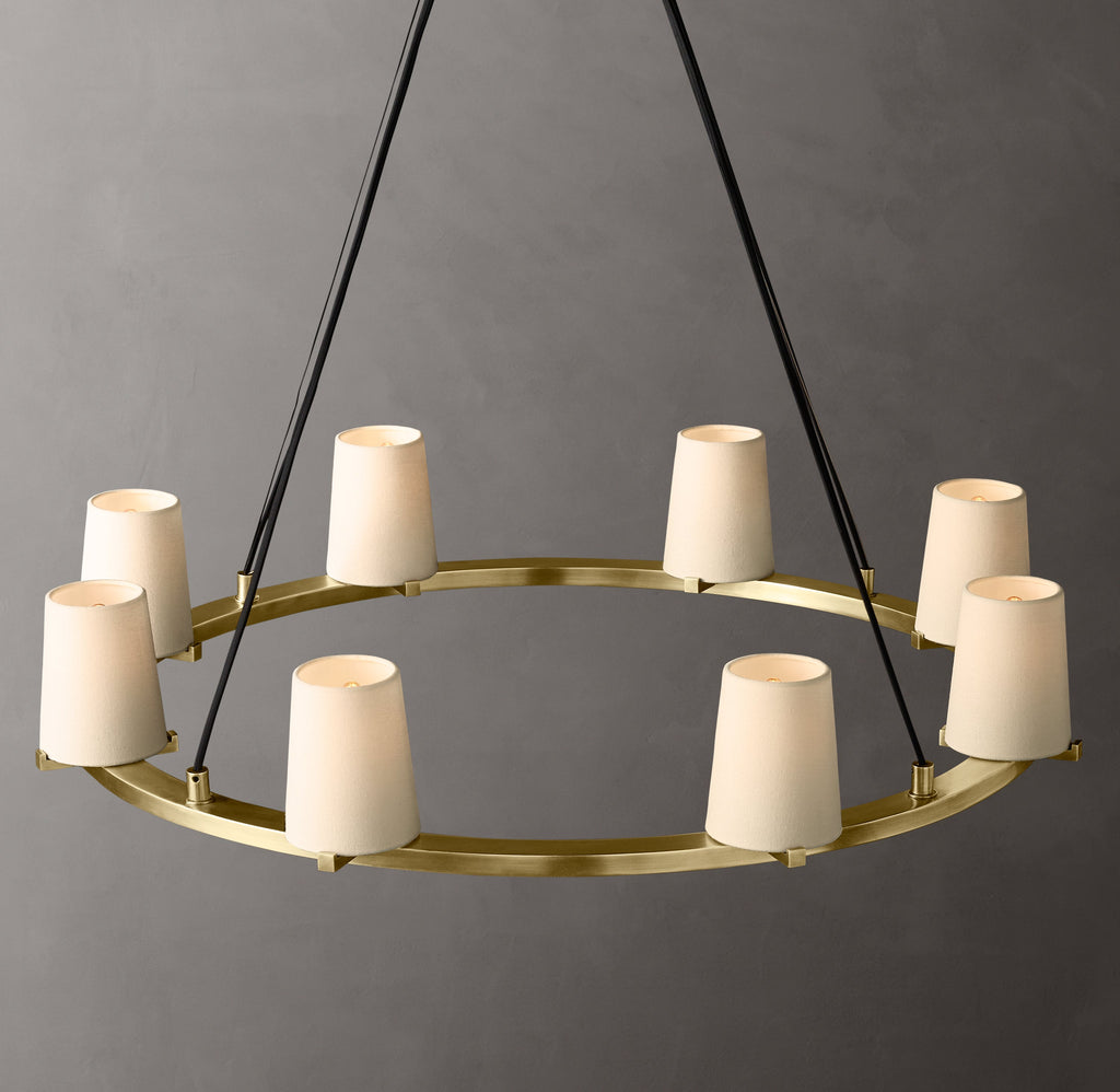 Artisan Pauillac Fabric Shade Round Chandelier – 36" Lacquered Burnished Brass — view 4