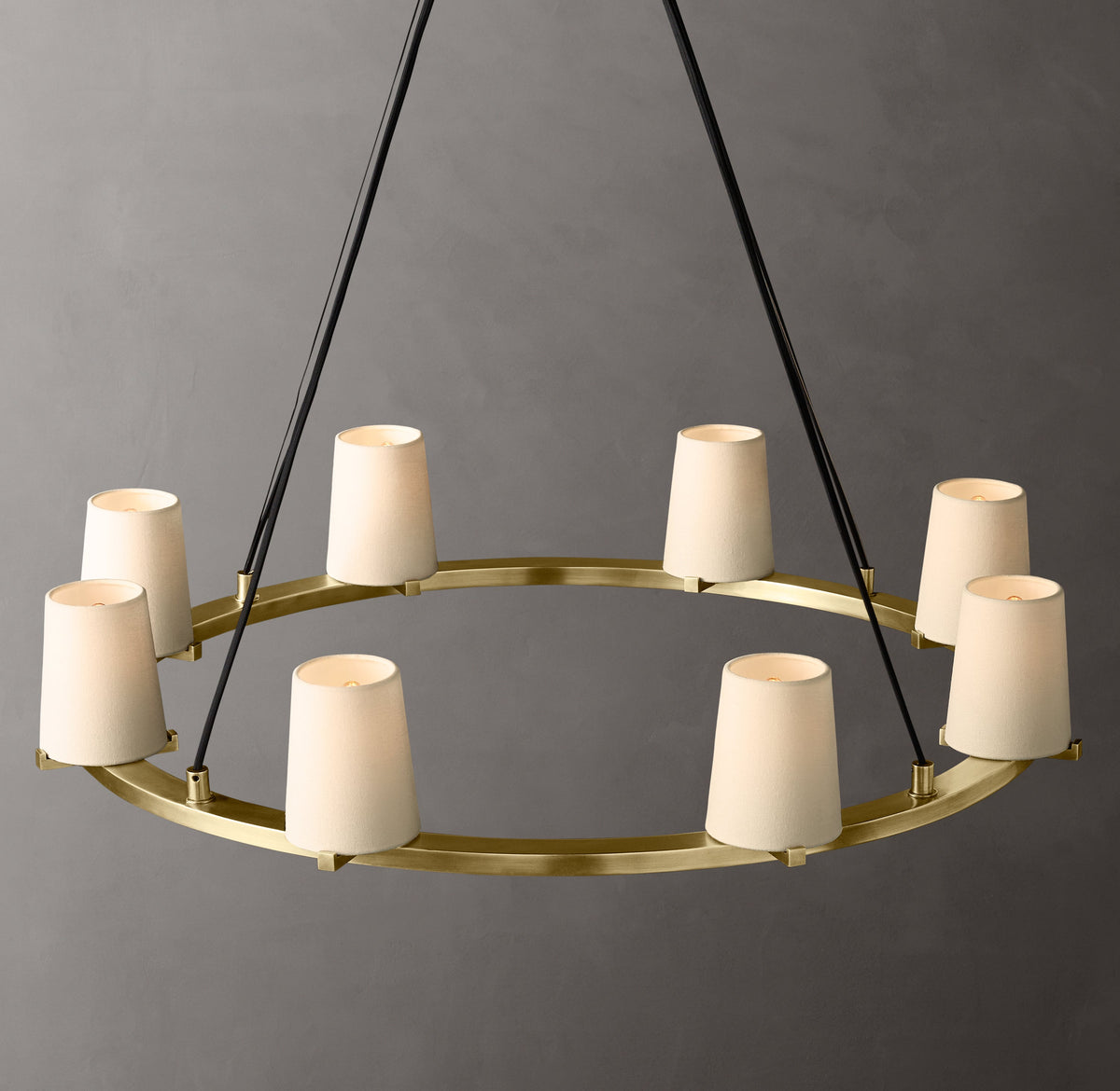Artisan Pauillac Fabric Shade Round Chandelier – 36" Lacquered Burnished Brass — view 4