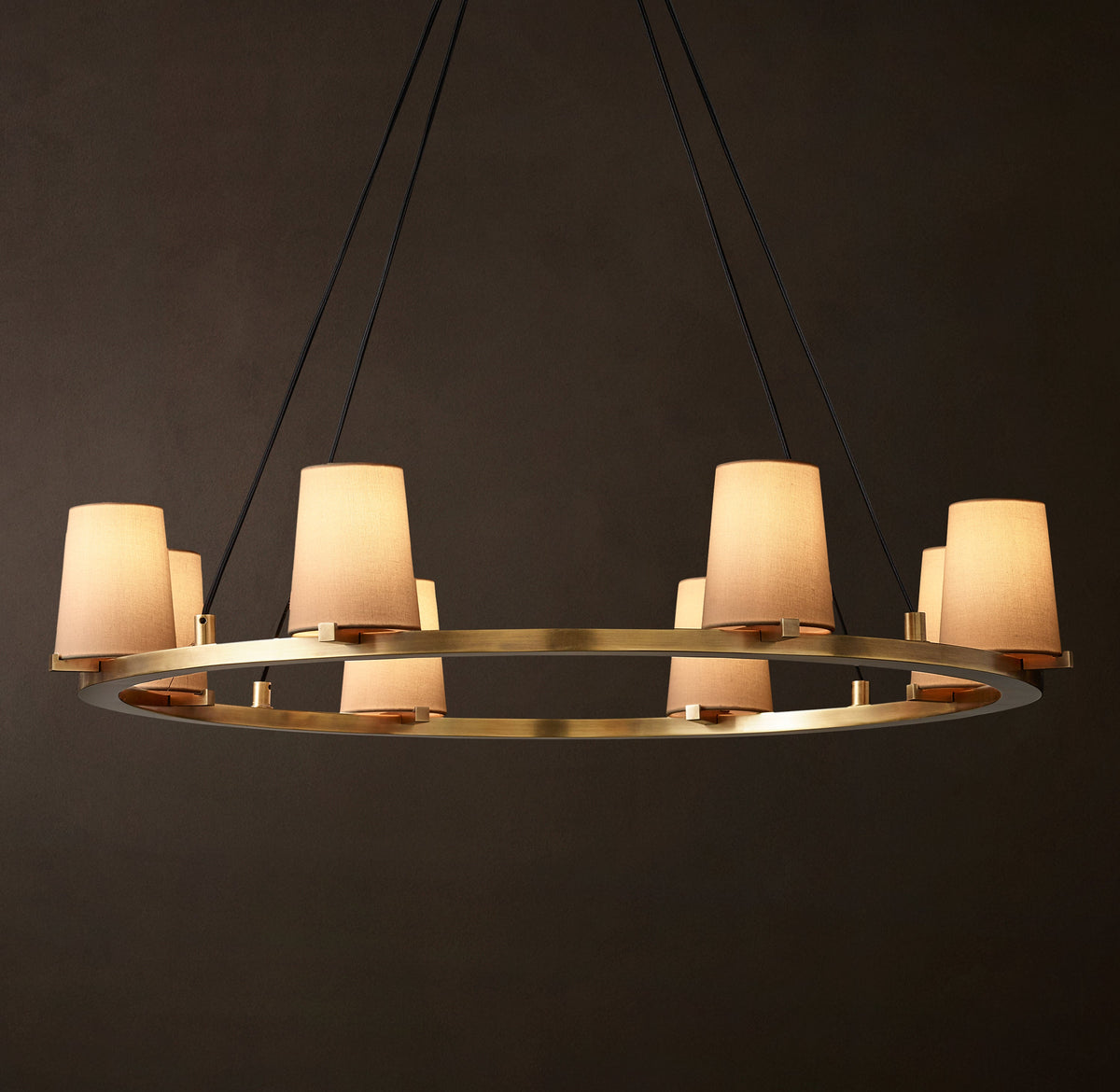 Artisan Pauillac Fabric Shade Round Chandelier – 36" Lacquered Burnished Brass — view 5