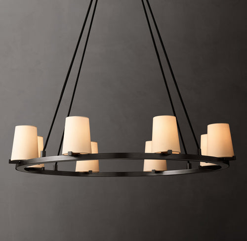 Artisan Pauillac Fabric Shade Round Chandelier – 36" Bronze — view 1