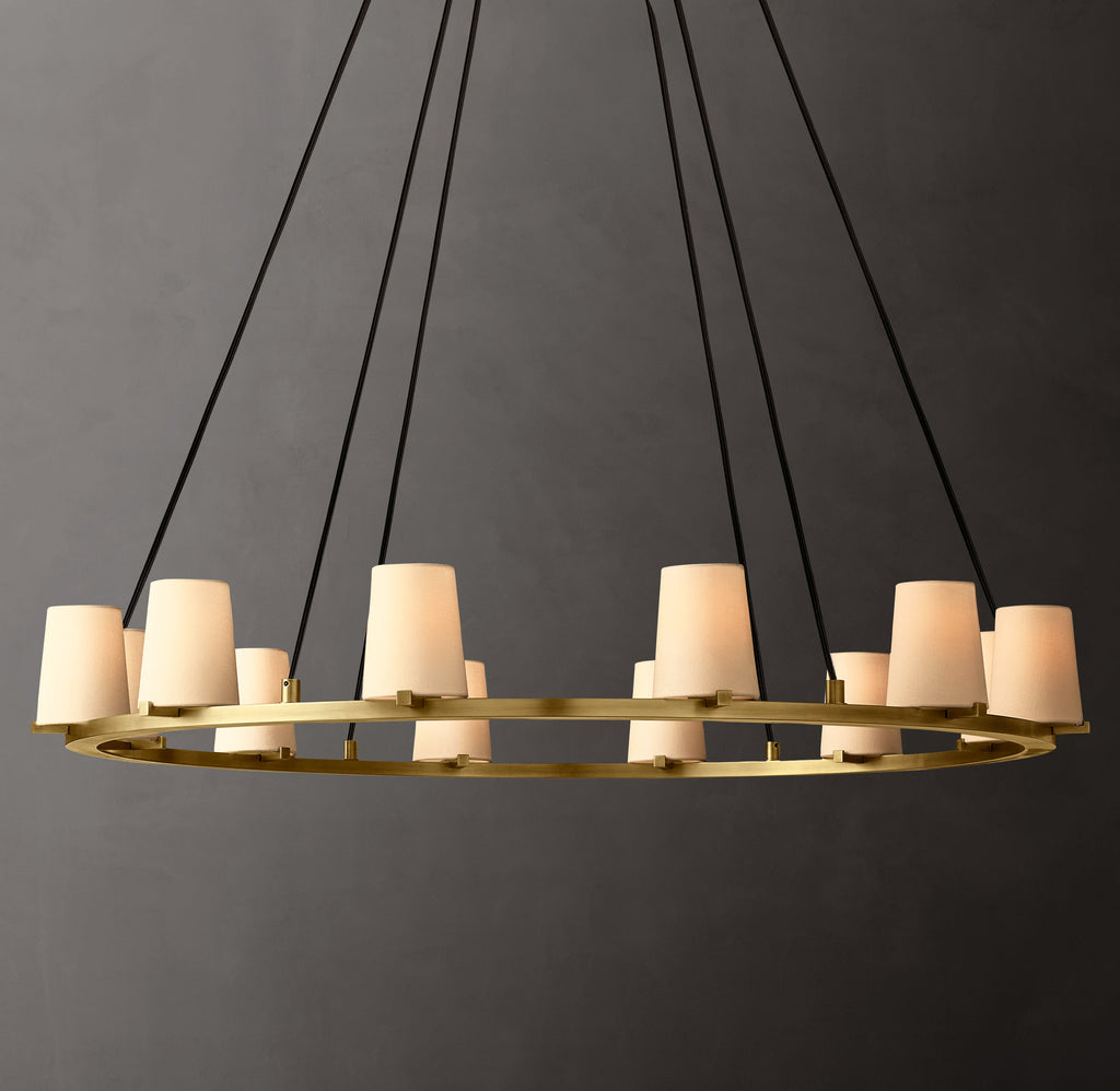 Artisan Pauillac Fabric Shade Round Chandelier – 48" Lacquered Burnished Brass — view 1