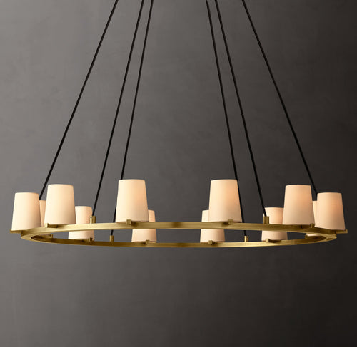 Artisan Pauillac Fabric Shade Round Chandelier – 48" Lacquered Burnished Brass — view 1
