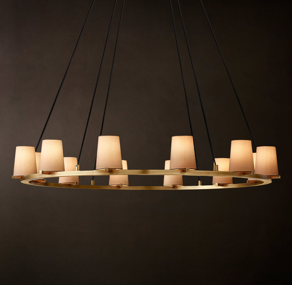 Artisan Pauillac Fabric Shade Round Chandelier – 48" Lacquered Burnished Brass — view 3
