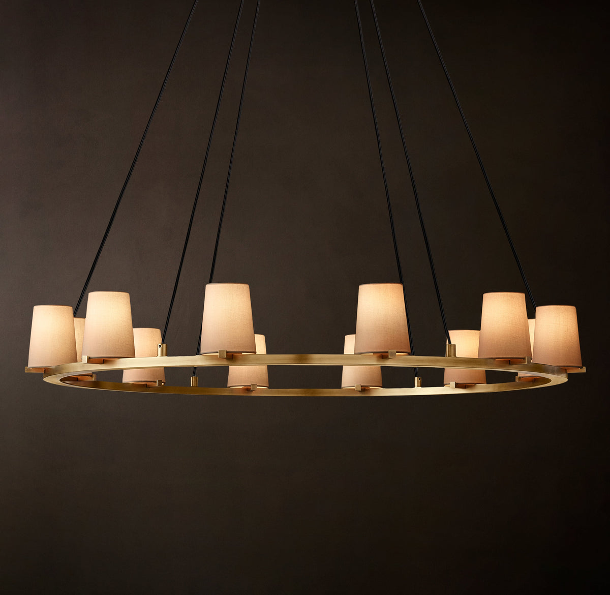 Artisan Pauillac Fabric Shade Round Chandelier – 48" Lacquered Burnished Brass — view 3