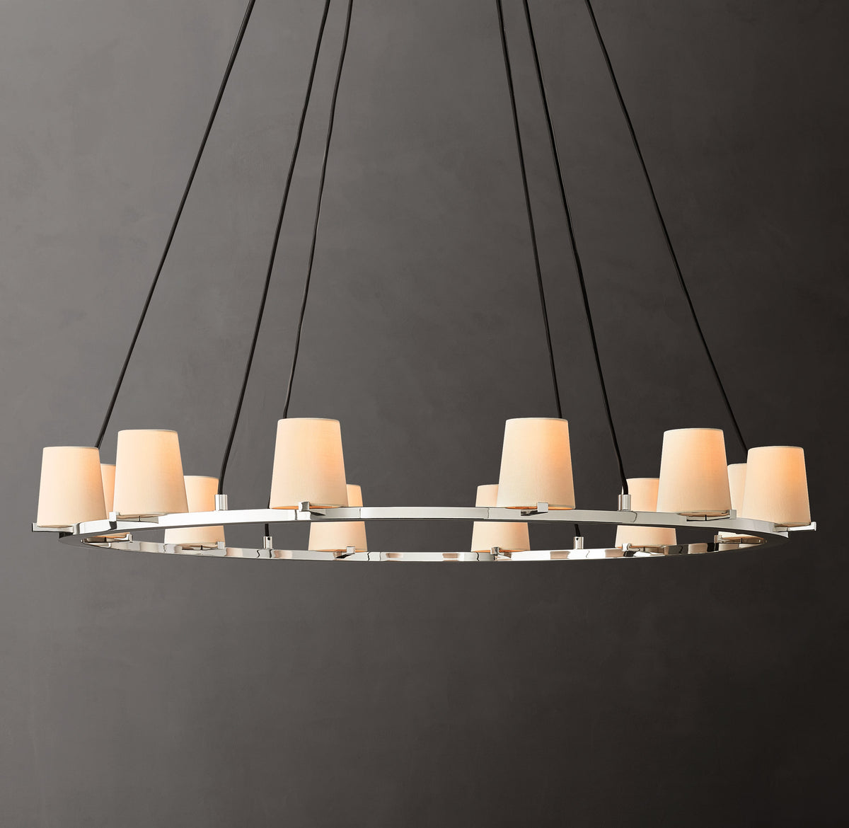 Artisan Pauillac Fabric Shade Round Chandelier – 48" Polished Nickel — view 1