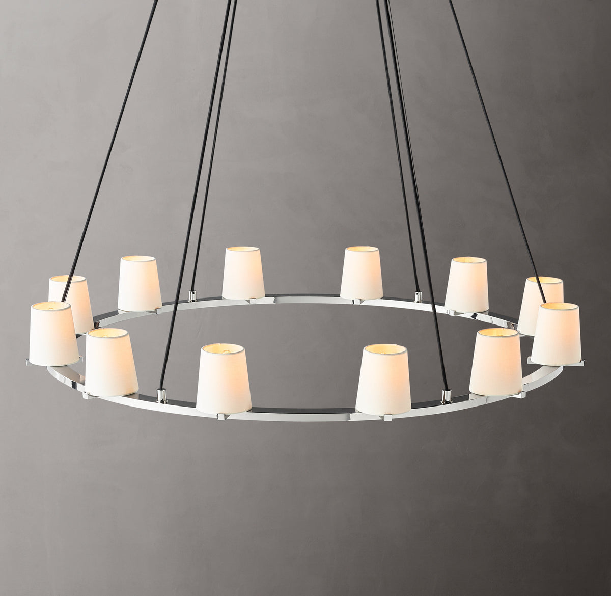 Artisan Pauillac Fabric Shade Round Chandelier – 48" Polished Nickel — view 3