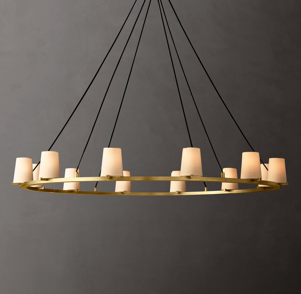 Artisan Pauillac Fabric Shade Round Chandelier – 60" Lacquered Burnished Brass — view 1