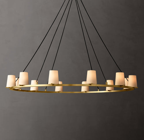 Artisan Pauillac Fabric Shade Round Chandelier – 60" Lacquered Burnished Brass — view 1