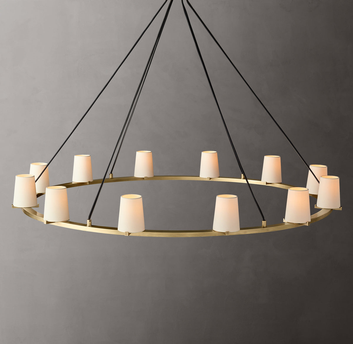 Artisan Pauillac Fabric Shade Round Chandelier – 60" Lacquered Burnished Brass — view 3