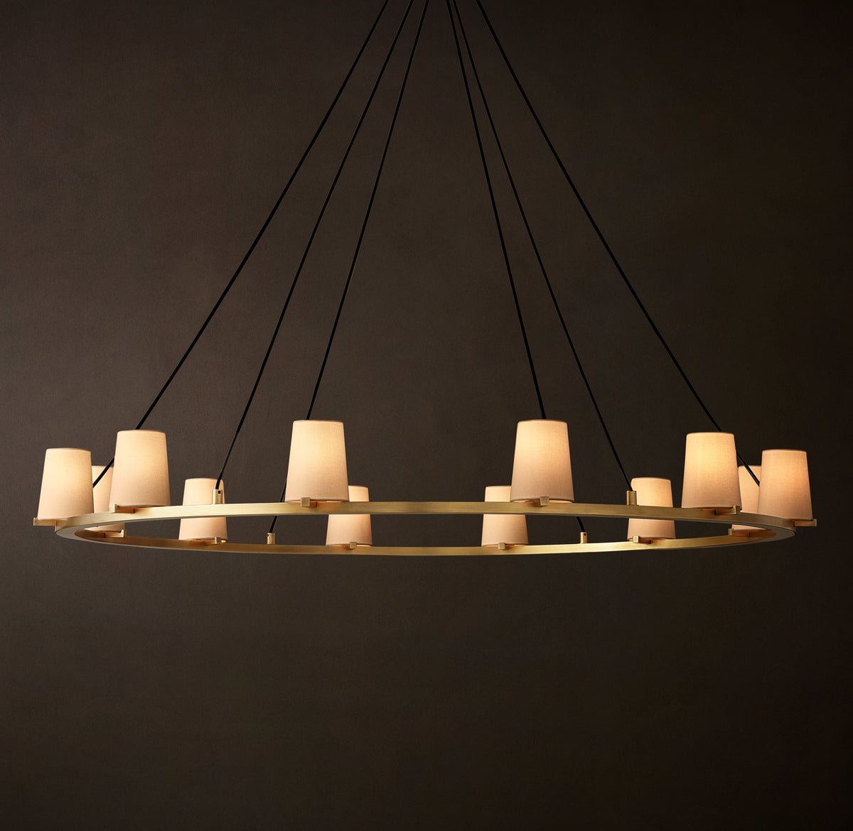 Artisan Pauillac Fabric Shade Round Chandelier – 60" Lacquered Burnished Brass — view 4