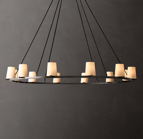 Artisan Pauillac Fabric Shade Round Chandelier – 60" Bronze — view 1