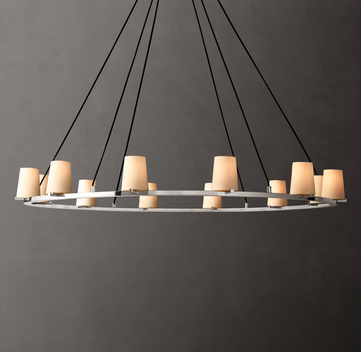 Artisan Pauillac Fabric Shade Round Chandelier – 60" Polished Nickel — view 1