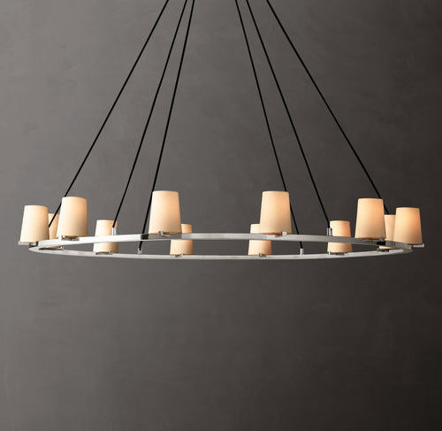 Artisan Pauillac Fabric Shade Round Chandelier – 60" Polished Nickel — view 1