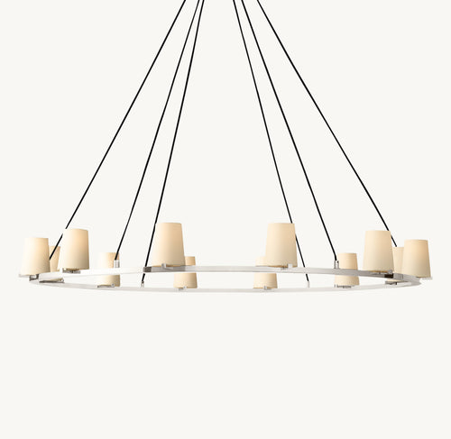 Artisan Pauillac Fabric Shade Round Chandelier – 60" Polished Nickel — view 2
