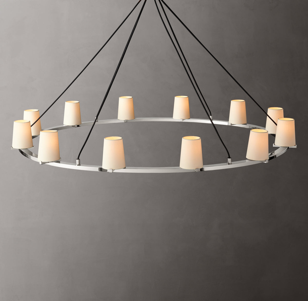 Artisan Pauillac Fabric Shade Round Chandelier – 60" Polished Nickel — view 3