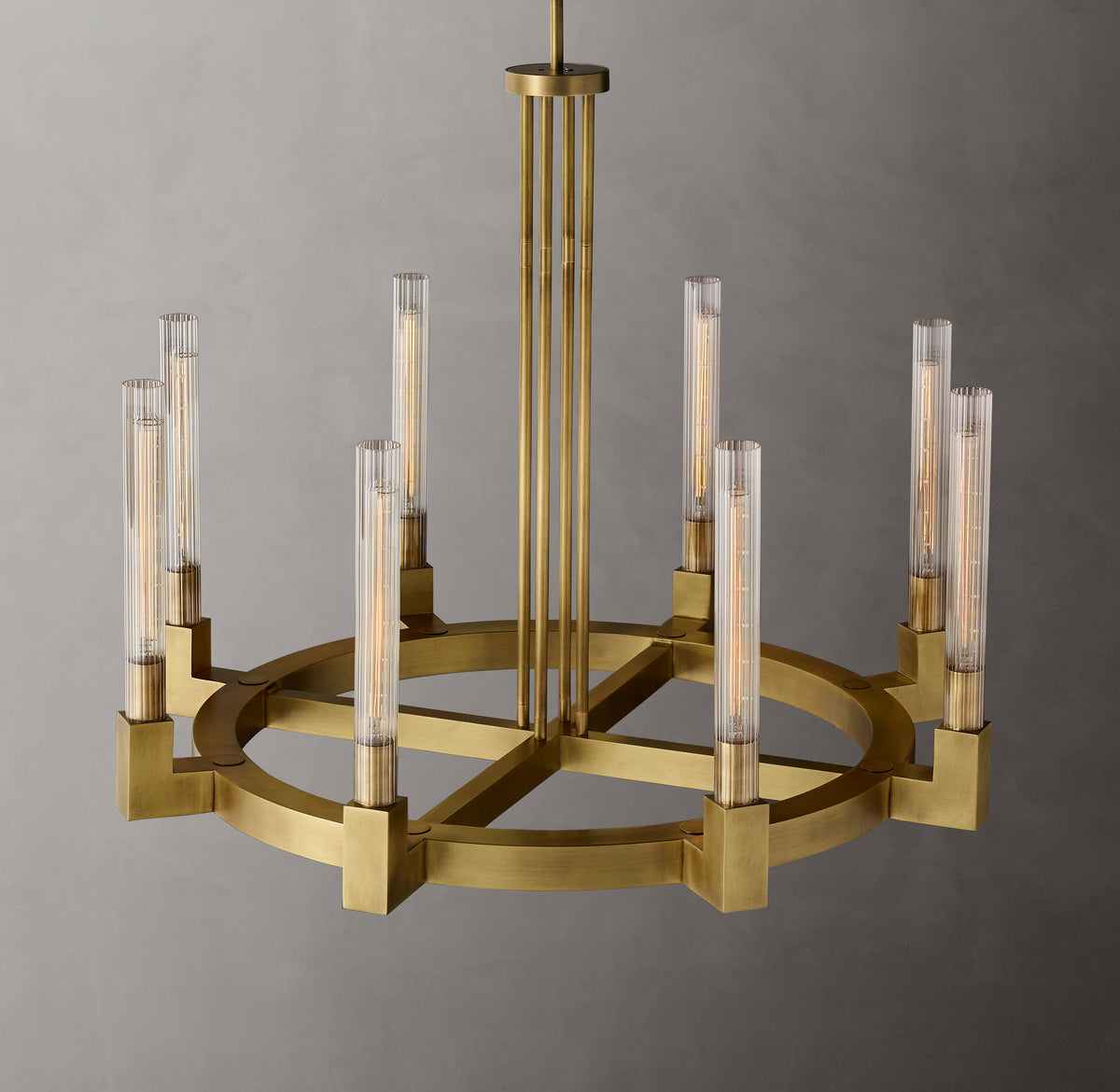 Heritage Cannele Round Chandelier – 36" Lacquered Burnished Brass — view 2
