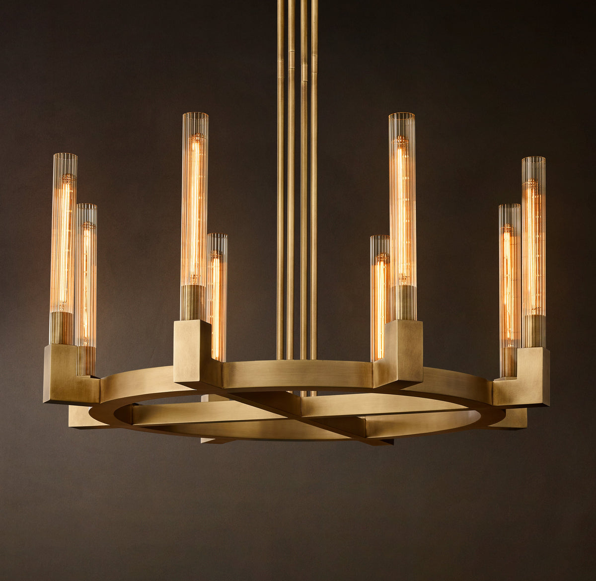 Heritage Cannele Round Chandelier – 36" Lacquered Burnished Brass — view 4