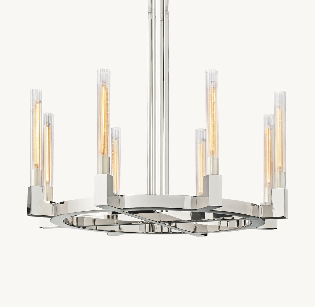 Heritage Cannele Round Chandelier – 36" Polished Nickel — view 1