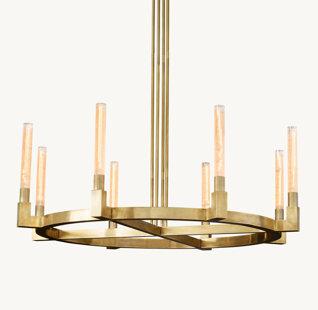 Heritage Cannele Round Chandelier – 48" Lacquered Burnished Brass — view 1