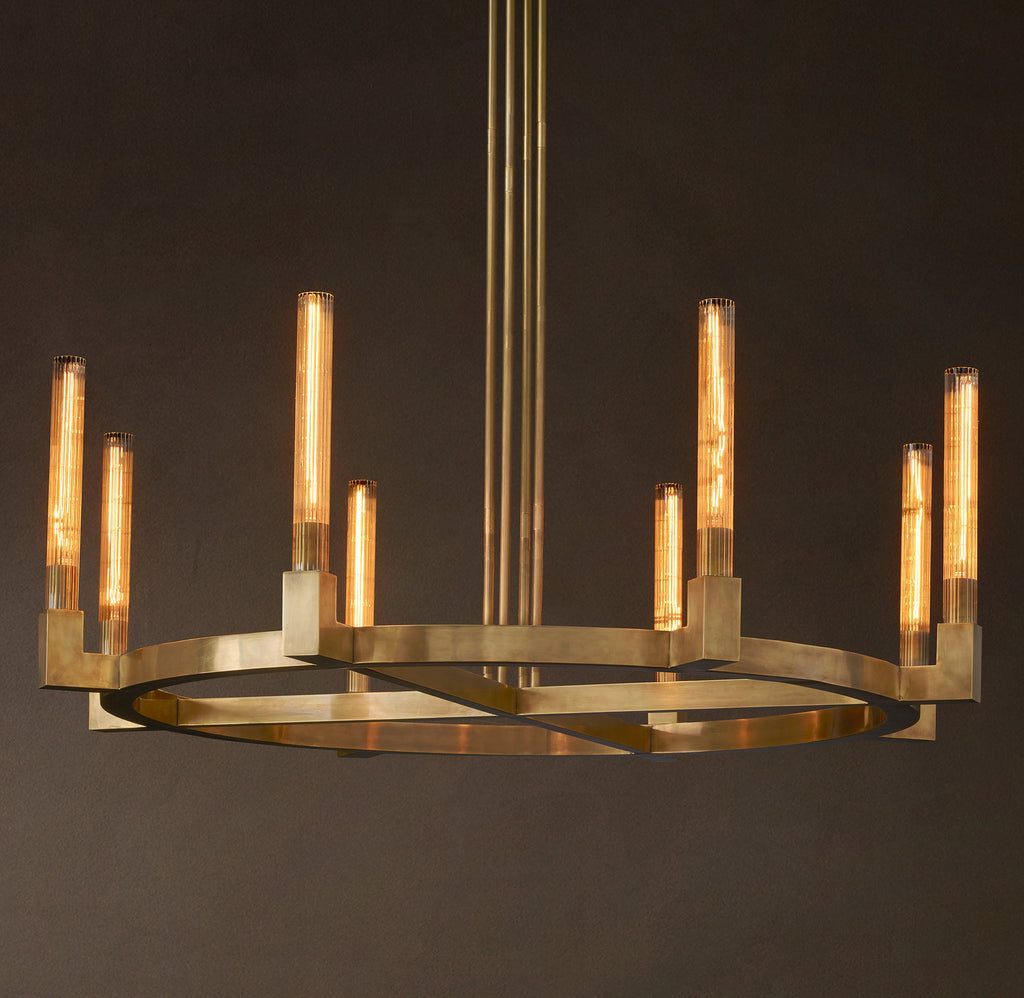 Heritage Cannele Round Chandelier – 48" Lacquered Burnished Brass — view 3