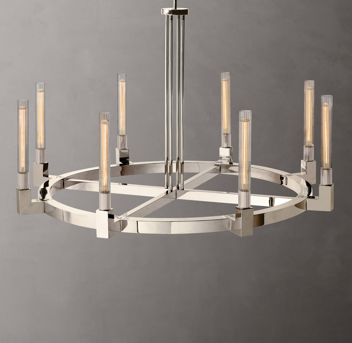 Heritage Cannele Round Chandelier – 48" Polished Nickel — view 1