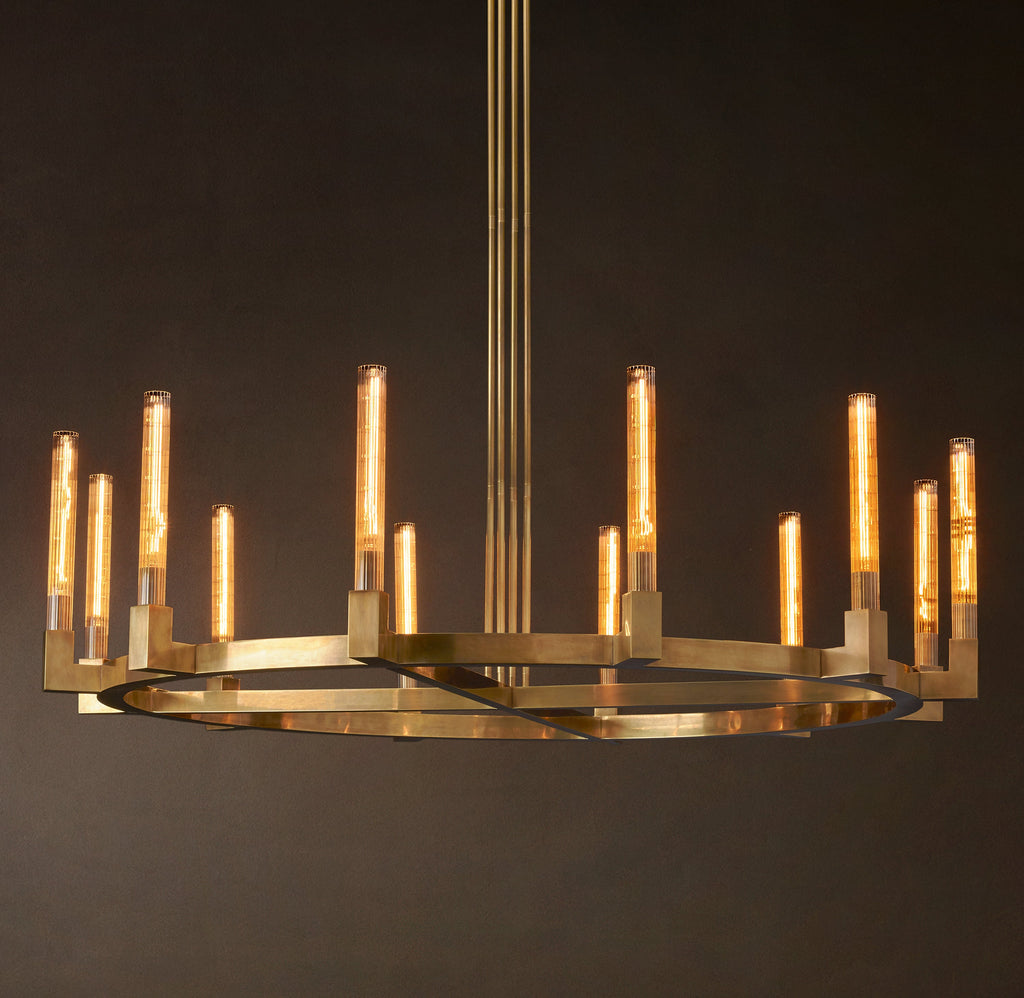 Heritage Cannele Round Chandelier – 60" Lacquered Burnished Brass — view 3
