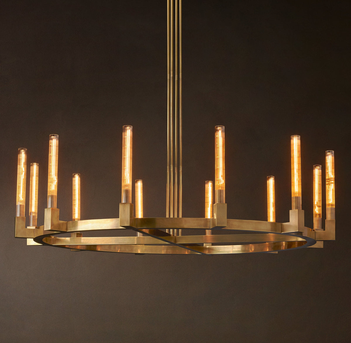 Heritage Cannele Round Chandelier – 60" Lacquered Burnished Brass — view 3