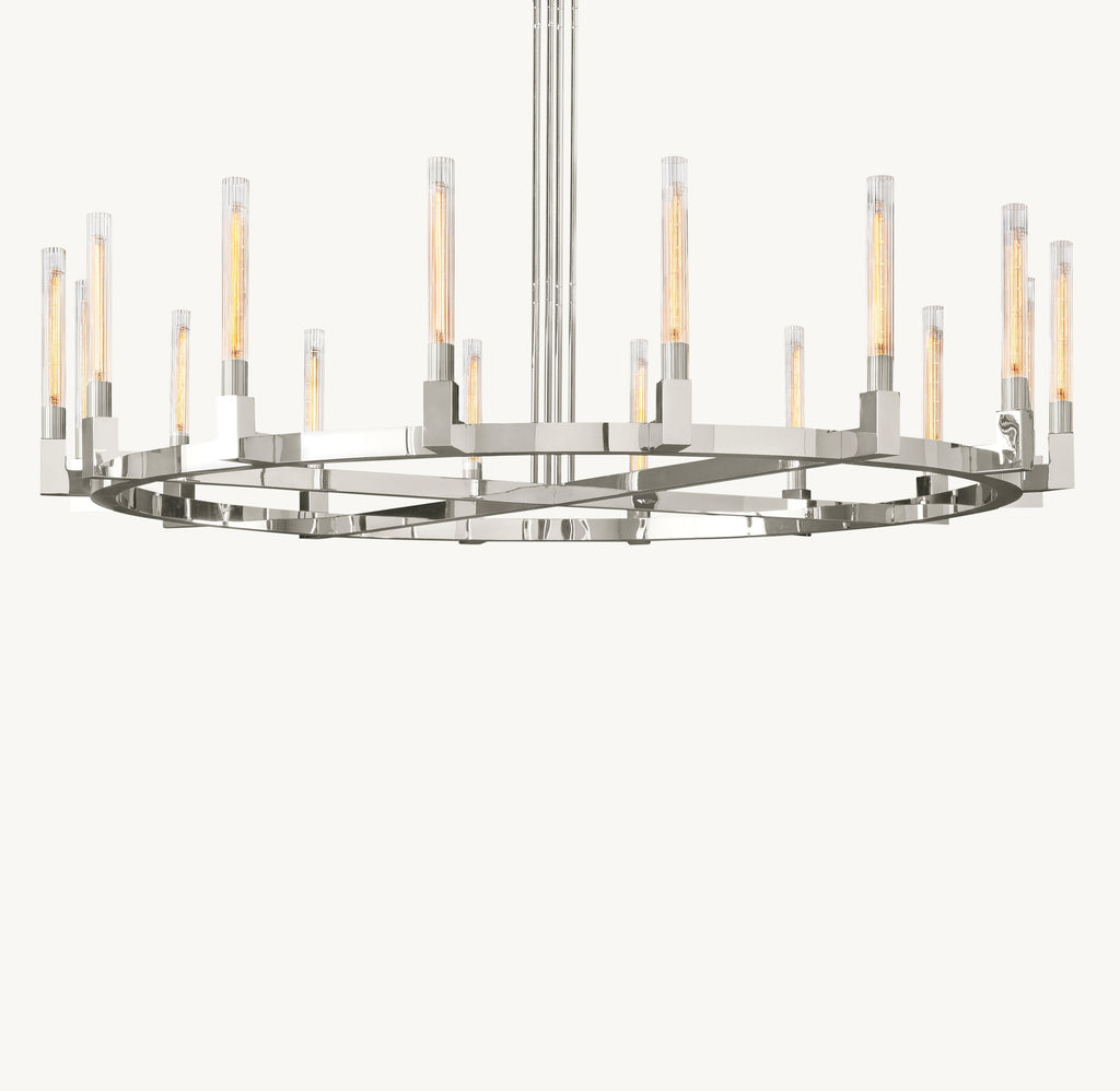 Heritage Cannele Round Chandelier – 72" Polished Nickel — view 1