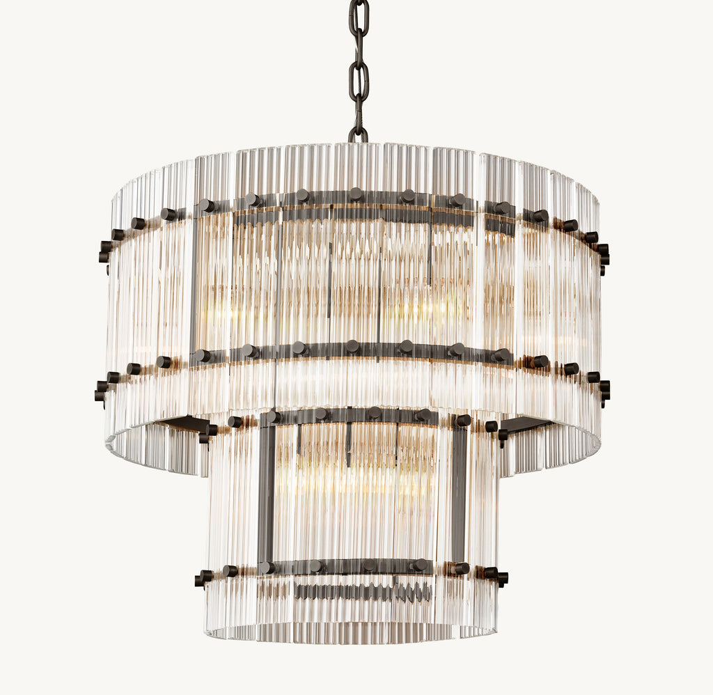 Sculptural San Marco Glass Two-Tier Round Chandelier – 22" Bronze — view 1