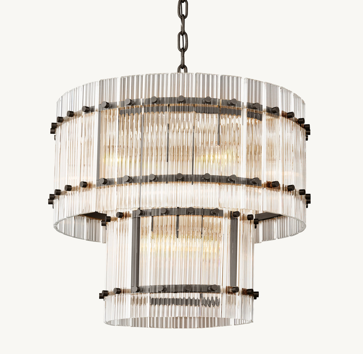 Sculptural San Marco Glass Two-Tier Round Chandelier – 22" Bronze — view 1