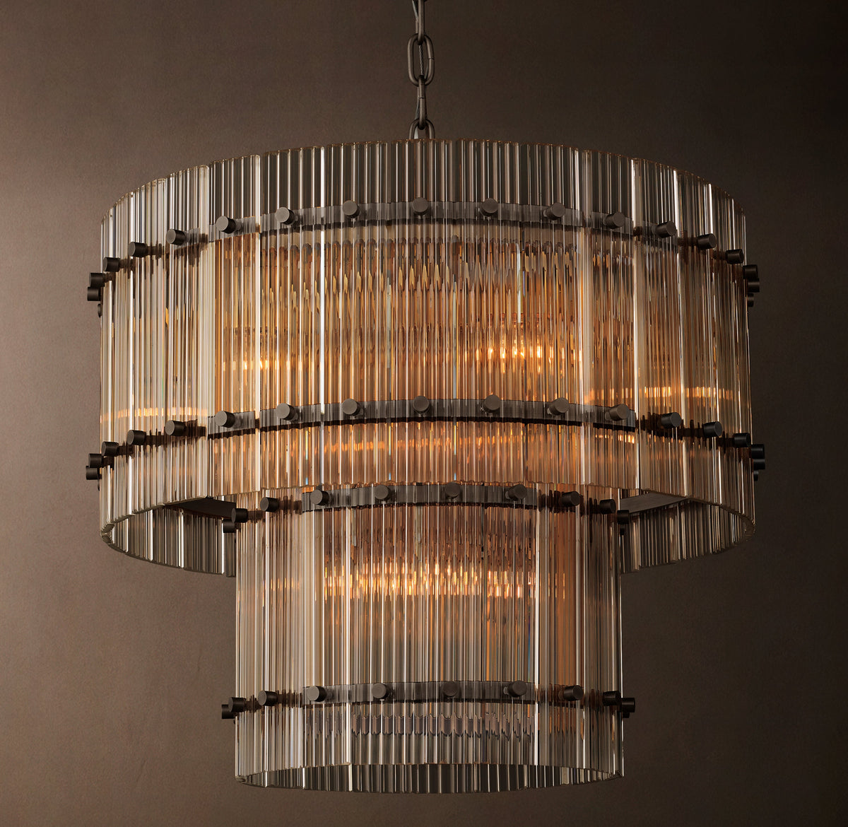Sculptural San Marco Glass Two-Tier Round Chandelier – 22" Bronze — view 2