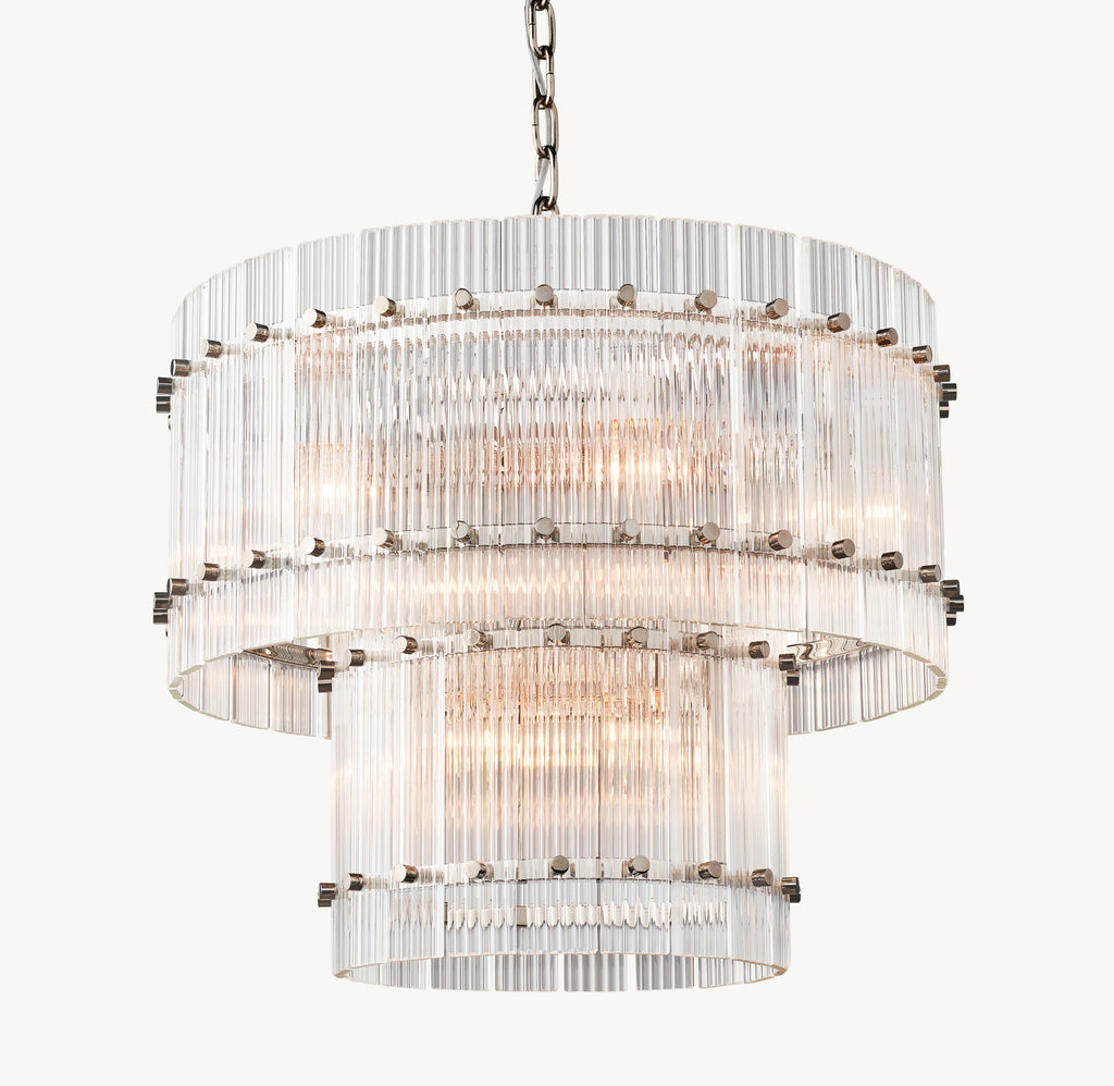 Sculptural San Marco Glass Two-Tier Round Chandelier – 22" Polished Nickel — view 1