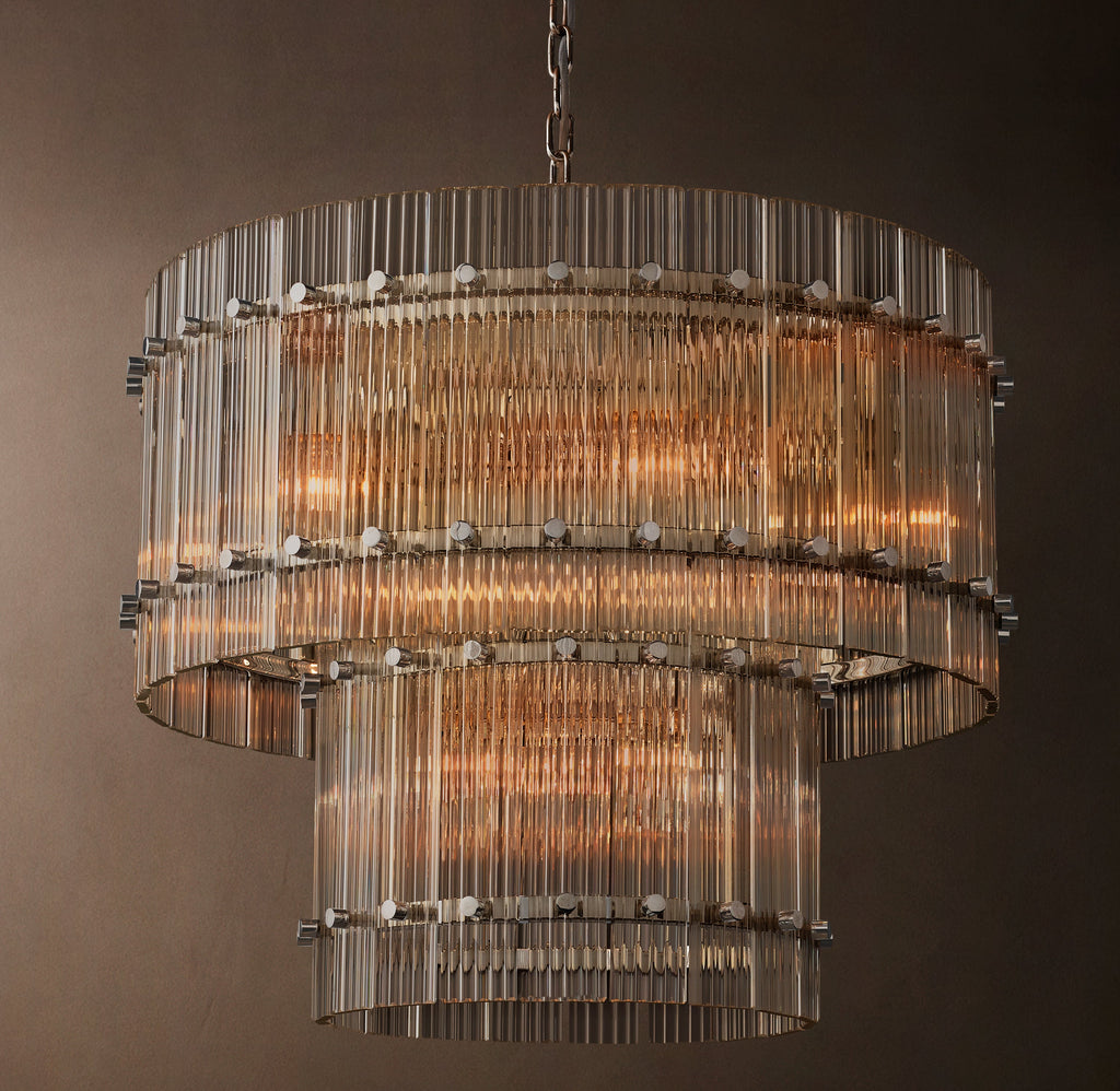 Sculptural San Marco Glass Two-Tier Round Chandelier – 22" Polished Nickel — view 2