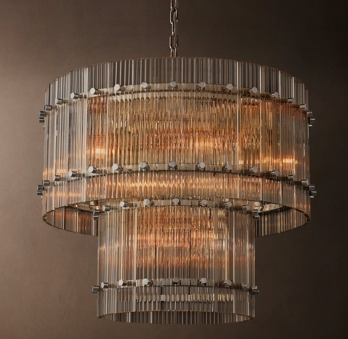Sculptural San Marco Glass Two-Tier Round Chandelier – 22" Polished Nickel — view 2