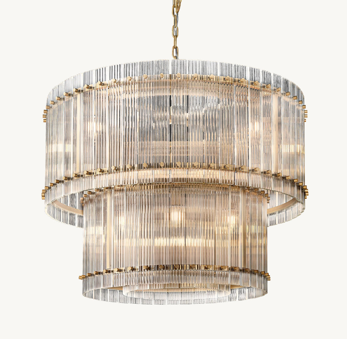 Sculptural San Marco Glass Two-Tier Round Chandelier – 37" Antiqued Brass — view 1