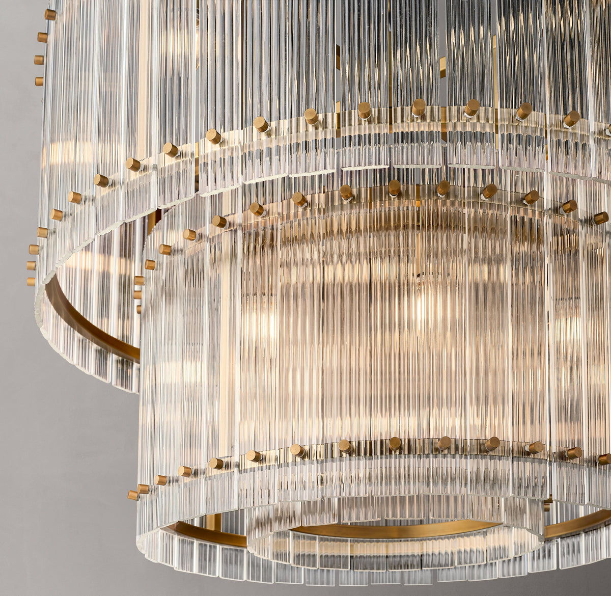 Sculptural San Marco Glass Two-Tier Round Chandelier – 37" Antiqued Brass — view 3