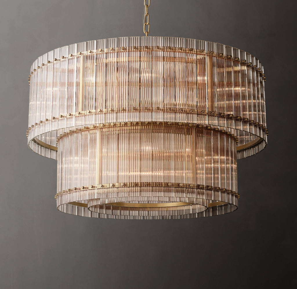 Sculptural San Marco Glass Two-Tier Round Chandelier – 48" Antiqued Brass — view 1
