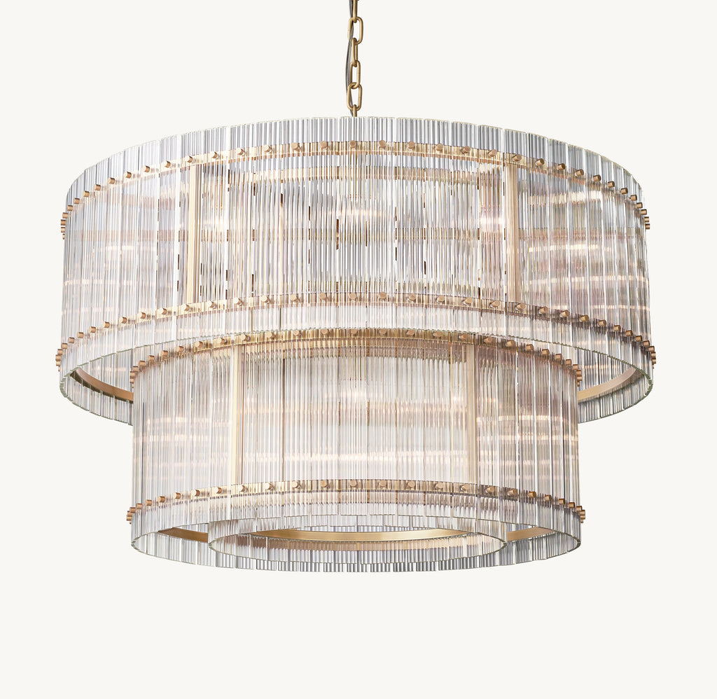Sculptural San Marco Glass Two-Tier Round Chandelier – 48" Antiqued Brass — view 2