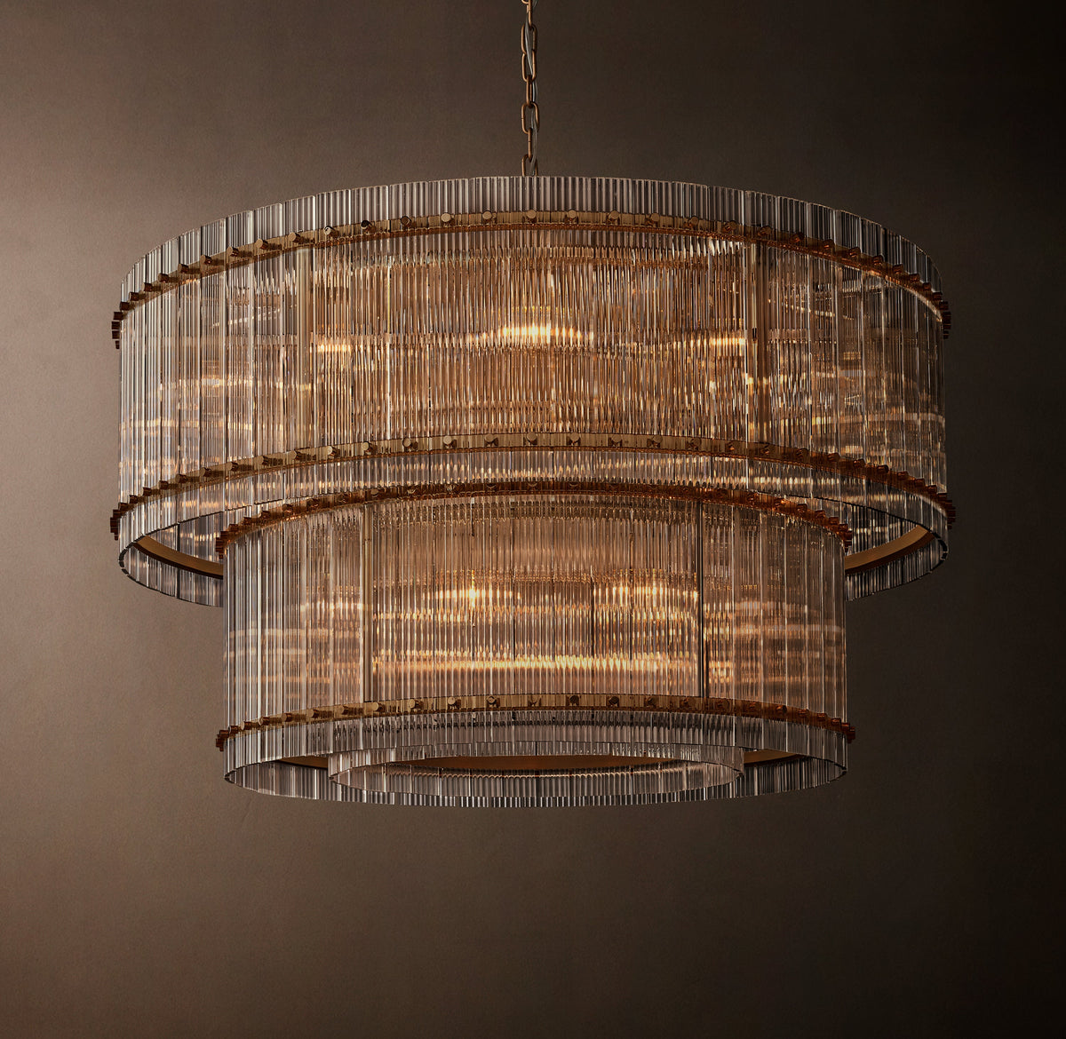 Sculptural San Marco Glass Two-Tier Round Chandelier – 48" Antiqued Brass — view 3