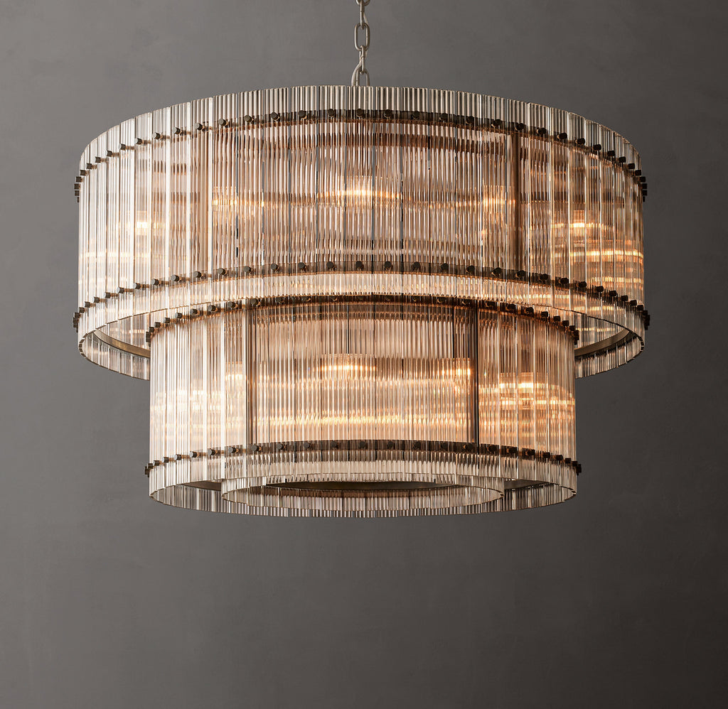 Sculptural San Marco Glass Two-Tier Round Chandelier – 48" Bronze — view 1