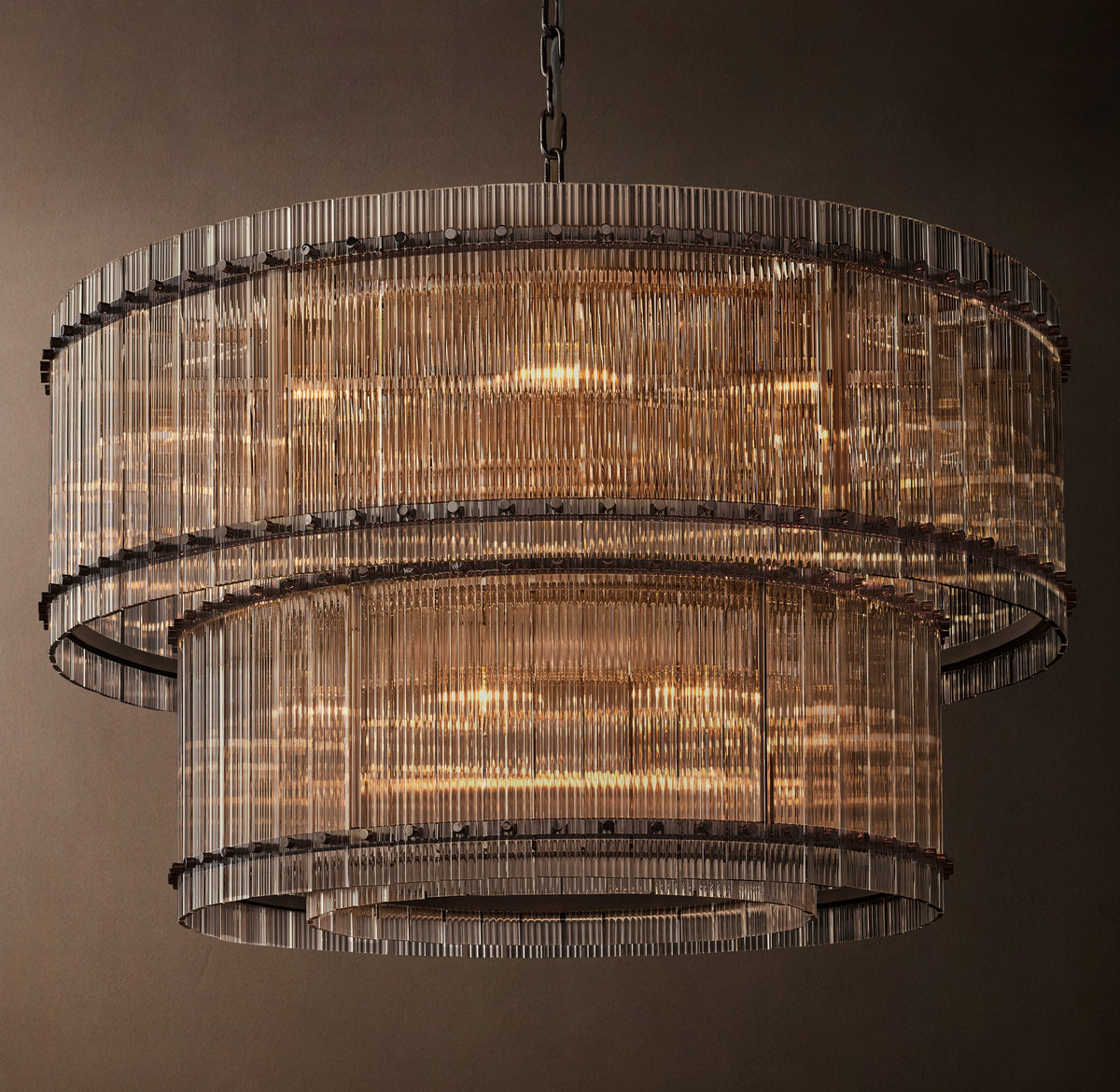 Sculptural San Marco Glass Two-Tier Round Chandelier – 48" Bronze — view 3