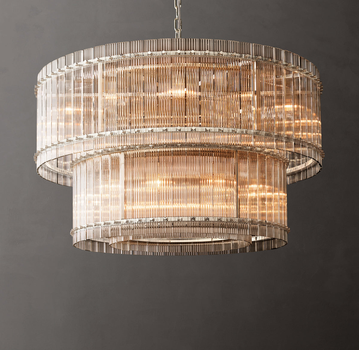 Sculptural San Marco Glass Two-Tier Round Chandelier – 48" Polished Nickel — view 1