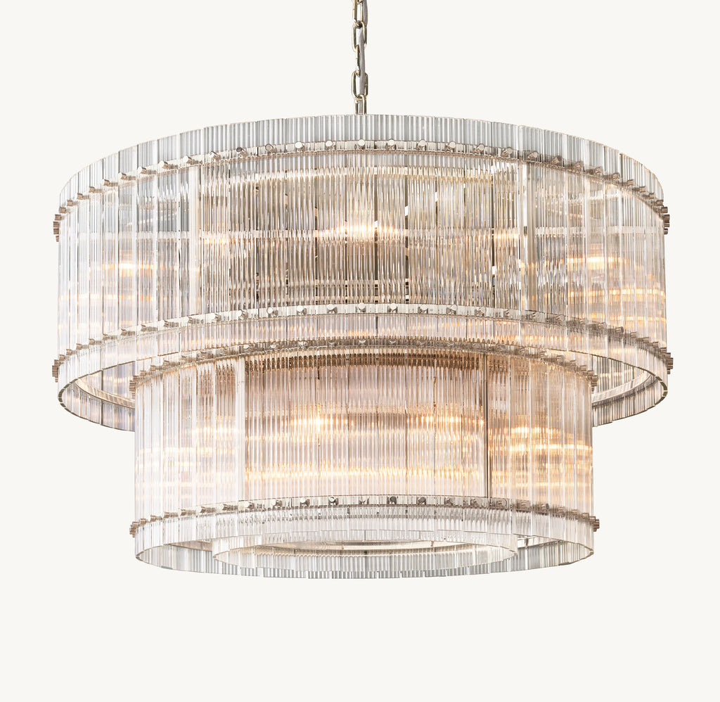 Sculptural San Marco Glass Two-Tier Round Chandelier – 48" Polished Nickel — view 2