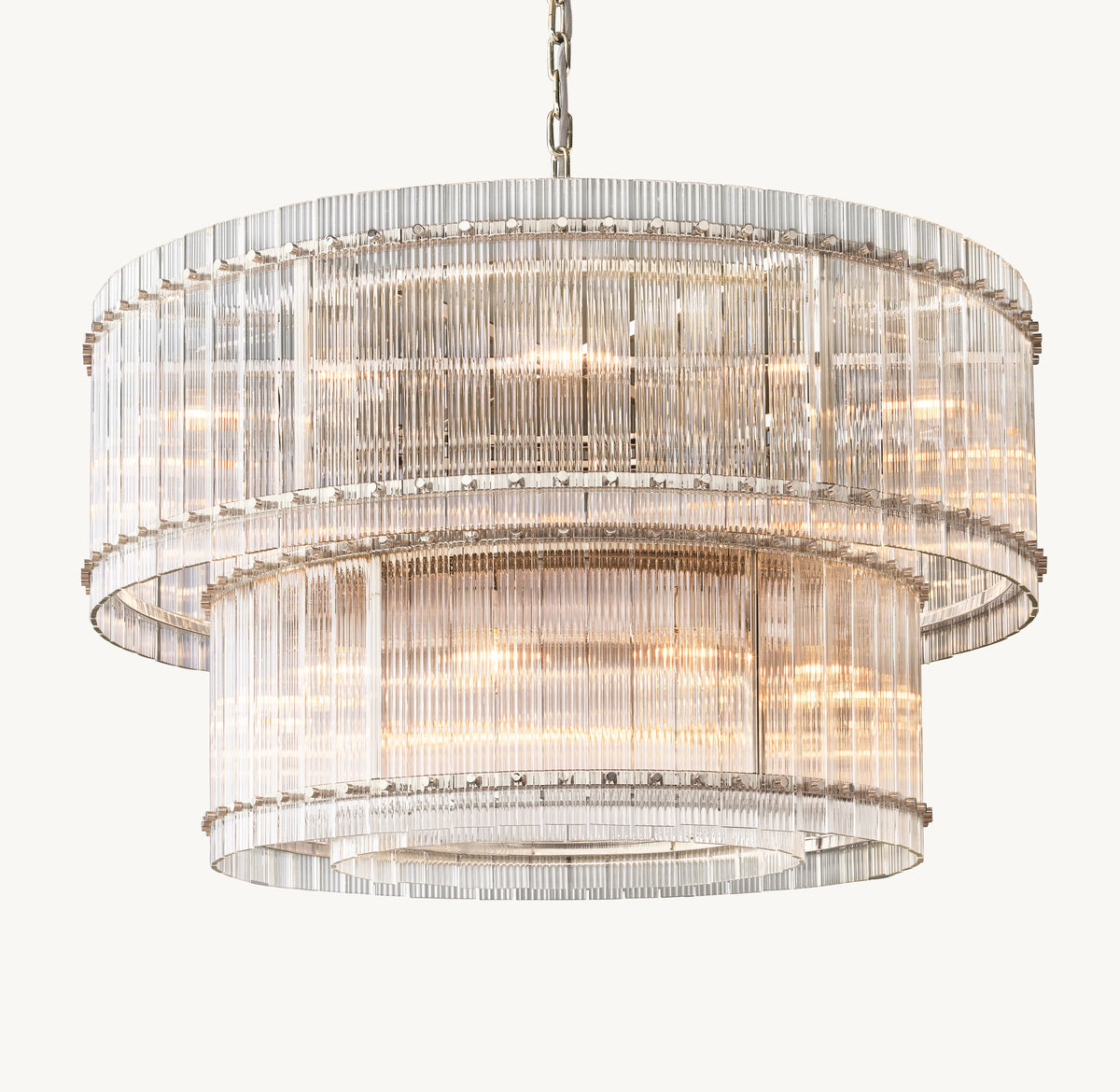 Sculptural San Marco Glass Two-Tier Round Chandelier – 48" Polished Nickel — view 2