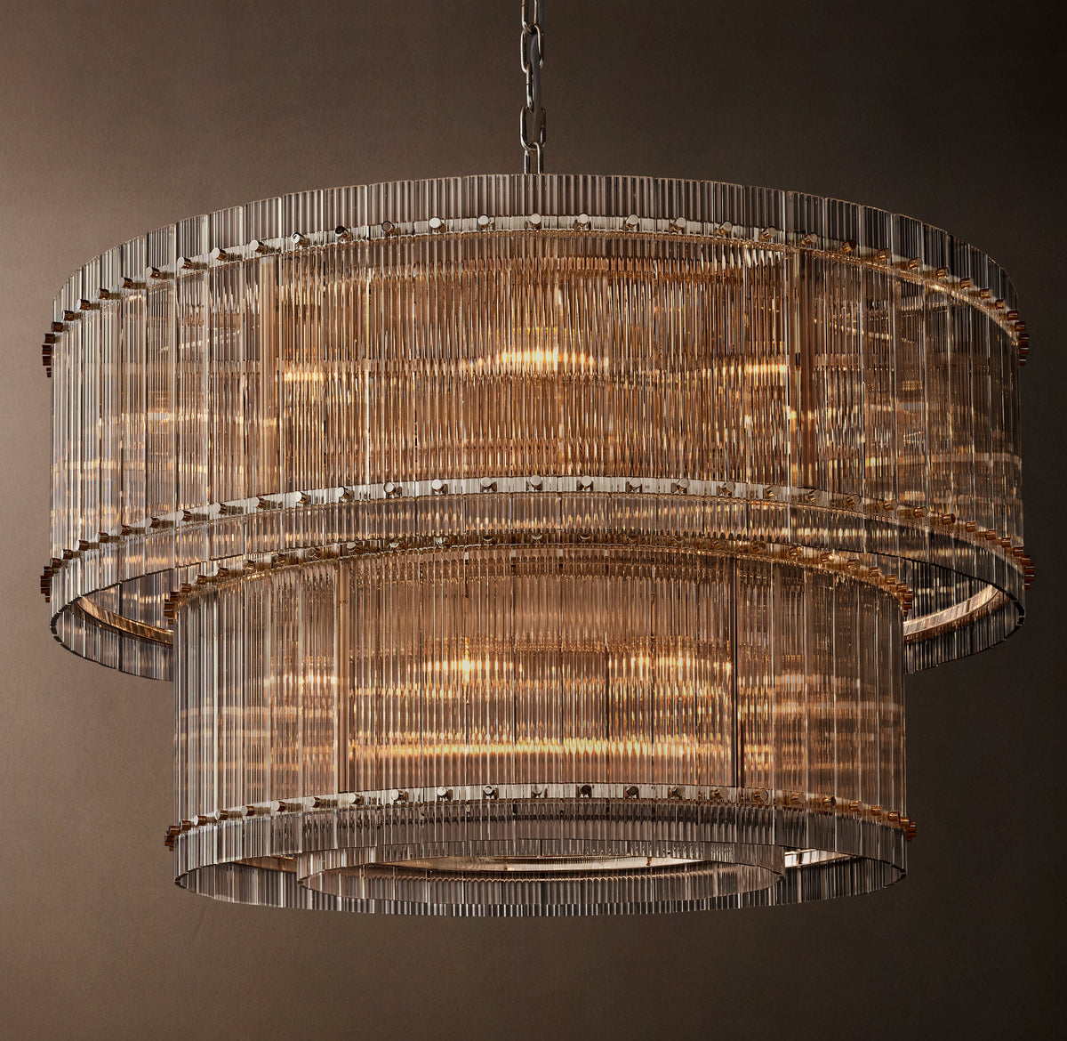 Sculptural San Marco Glass Two-Tier Round Chandelier – 48" Polished Nickel — view 3