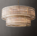Sculptural San Marco Glass Two-Tier Round Chandelier – 60" Antiqued Brass — view 1