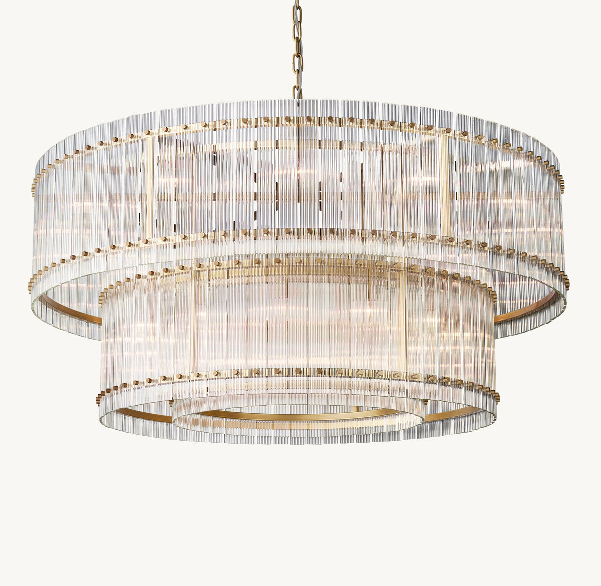 Sculptural San Marco Glass Two-Tier Round Chandelier – 60" Antiqued Brass — view 2