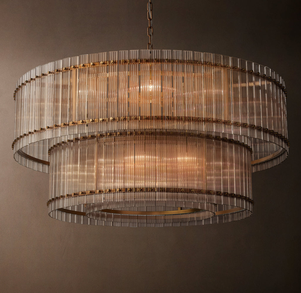 Sculptural San Marco Glass Two-Tier Round Chandelier – 60" Antiqued Brass — view 4